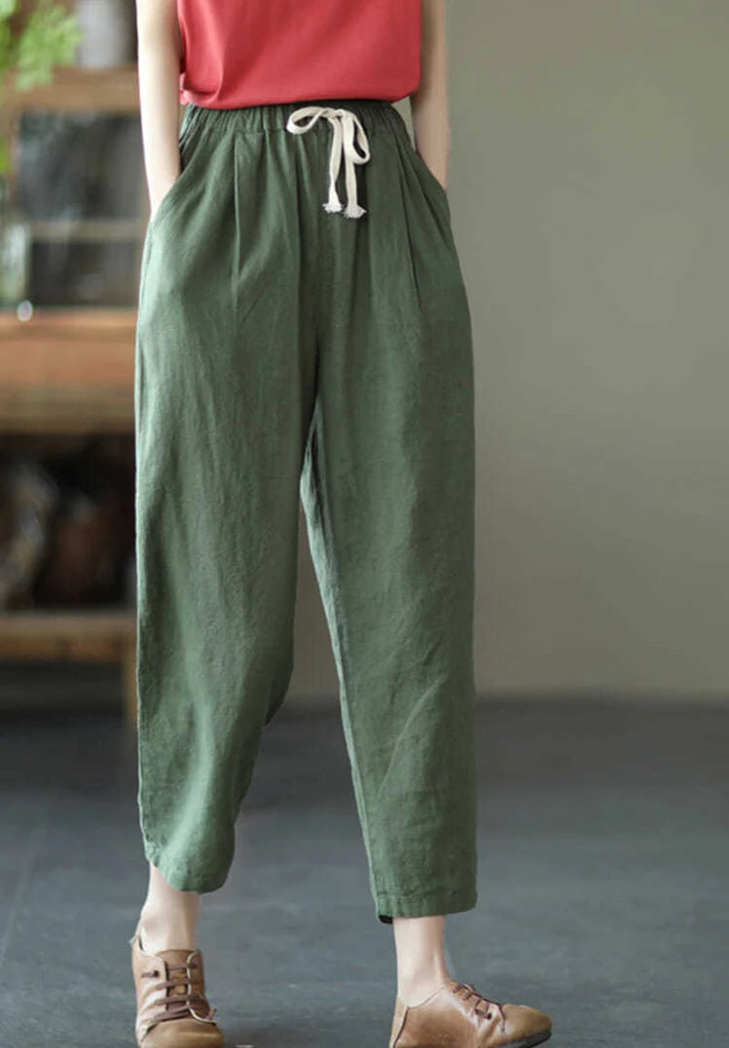 Solid Color Cotton and Linen Pants for Woman Vintage Loose Streetwear Harem Trousers Female Casual High Waist Drawstring Pants