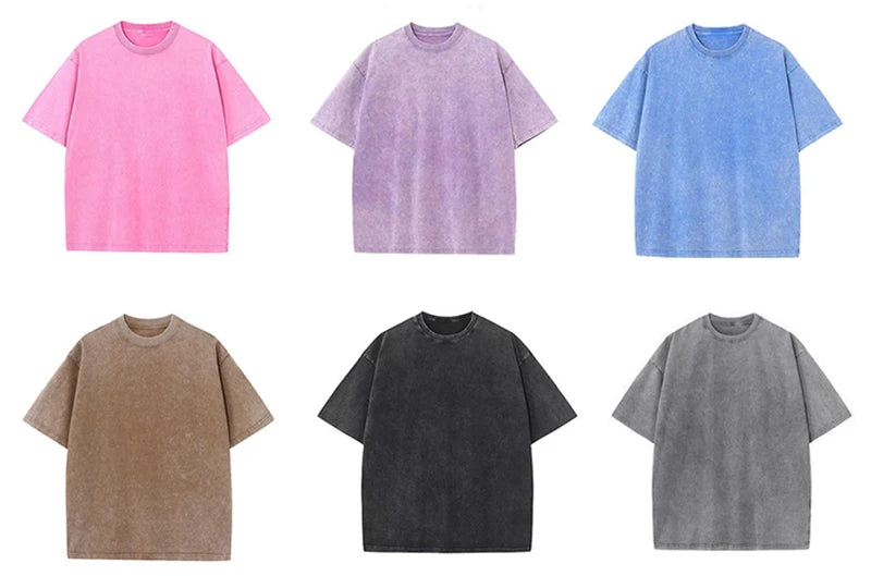 2024 Streetwear Washed Vintage T-Shirts Hip Hop Retro Punk T Shirt Women Tops Cotton Neutral Short Sleeve Acid Wash TShirts