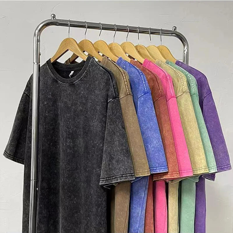 2024 Streetwear Washed Vintage T-Shirts Hip Hop Retro Punk T Shirt Women Tops Cotton Neutral Short Sleeve Acid Wash TShirts
