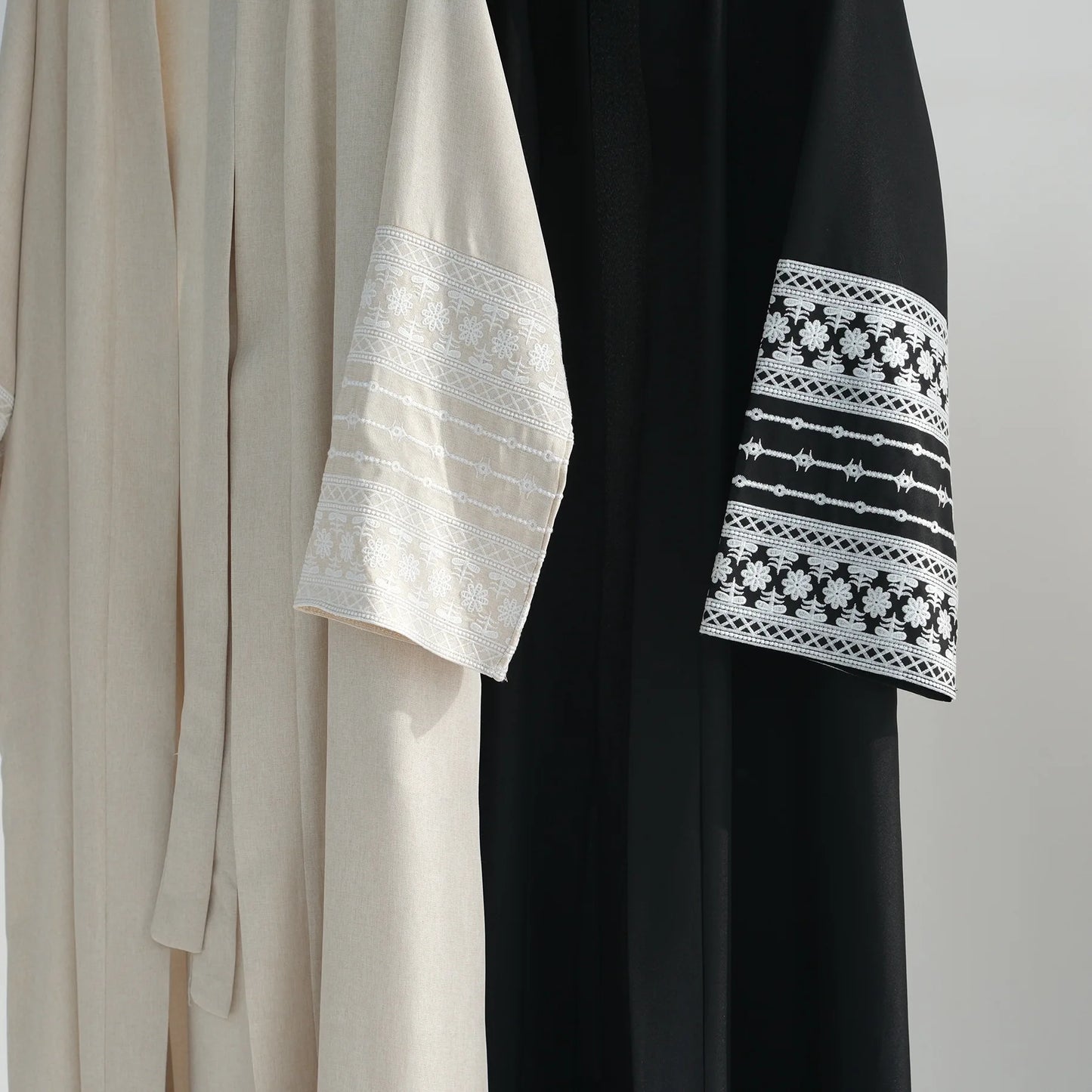 Fashion Embroidery Kimono Oversized Muslim Robe Syari Female Full Length Muslim Outerwear Worship Service Abaya With Belt wy1946