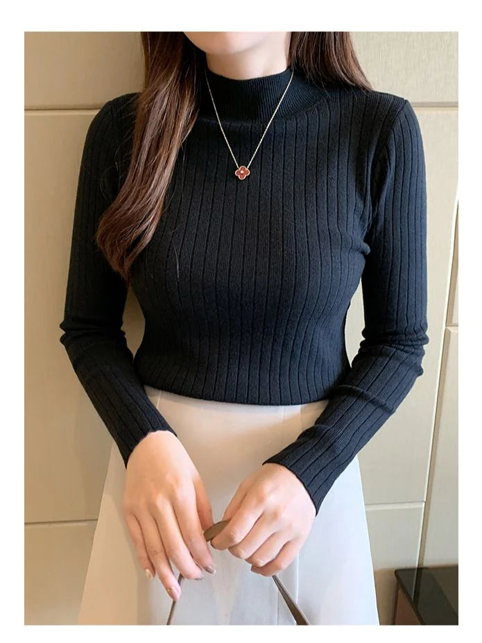ITOOLIN Women Cashmere Sweater Slim Soft Knitted Jumpers Mockneck Pullovers Solid T-Shirts Semi-Turtleneck Sweaters Women Winter