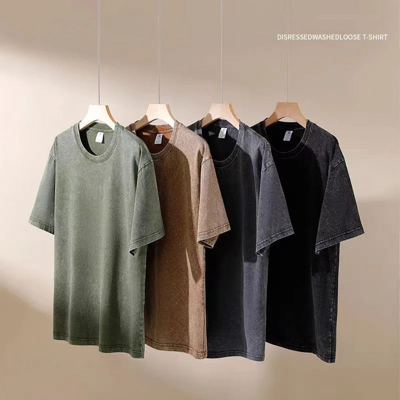 2024 Streetwear Washed Vintage T-Shirts Hip Hop Retro Punk T Shirt Women Tops Cotton Neutral Short Sleeve Acid Wash TShirts