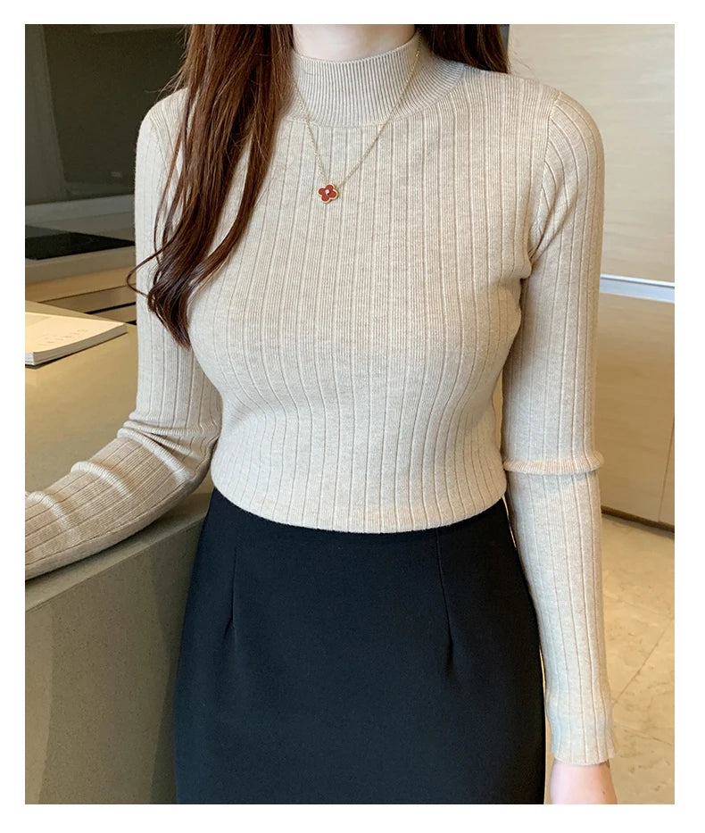 ITOOLIN Women Cashmere Sweater Slim Soft Knitted Jumpers Mockneck Pullovers Solid T-Shirts Semi-Turtleneck Sweaters Women Winter